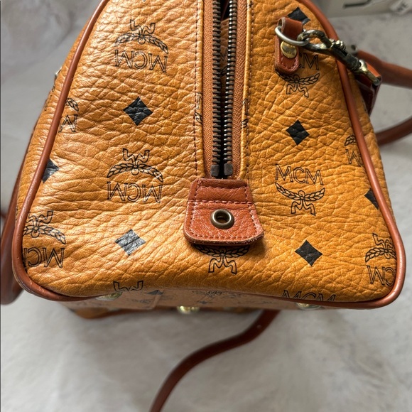 MCM Visetos Cognac Monogram Boston Bag with Crossbody Strap and COA - Picture 9 of 14